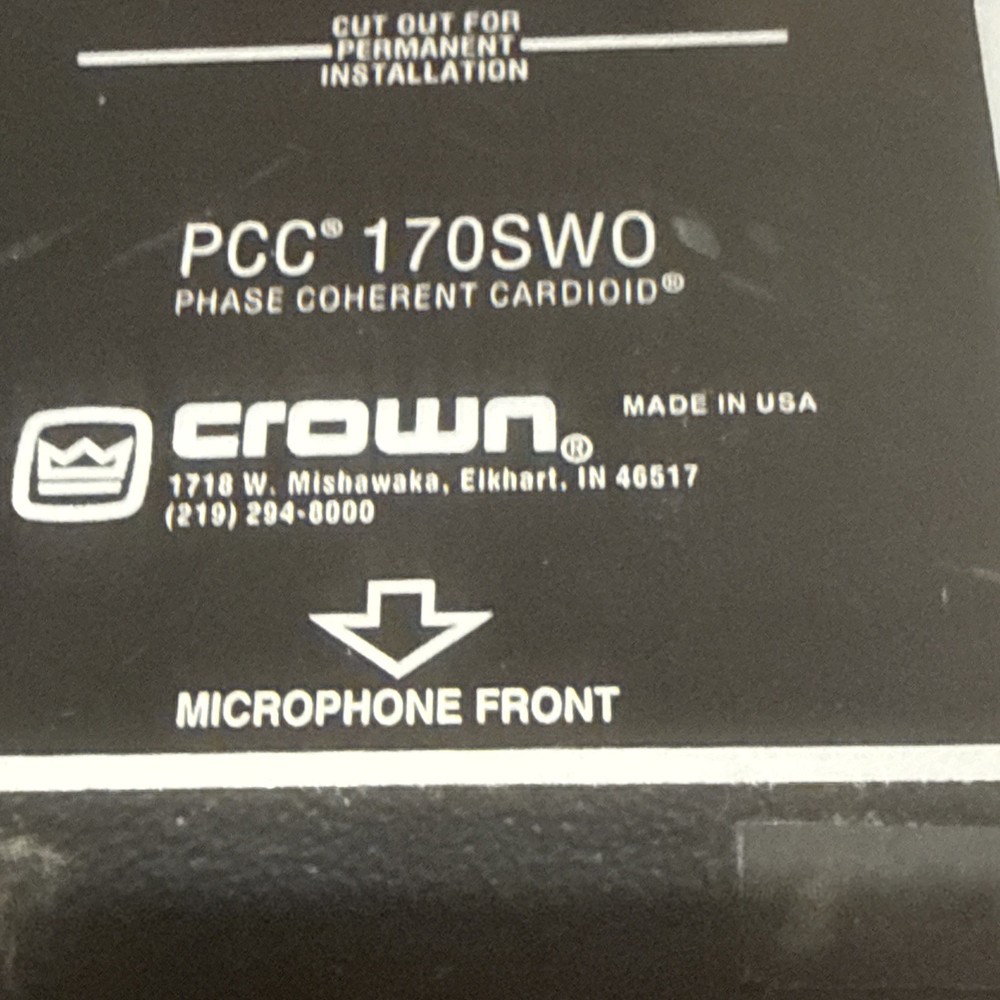 Used Crown PCC-170SWO Surface Mount Phase Coherent Cardioid Microphone Untested