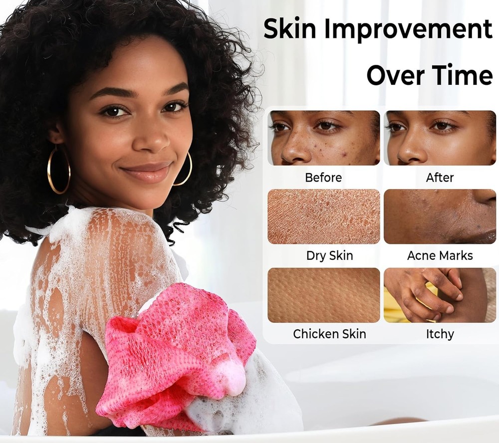 African Net Sponge Authentic - 2 Pieces Exfoliating Body Scrubber Bath Sponge -