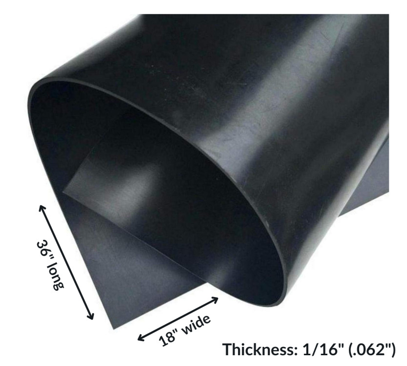 Neoprene Rubber Solid Sheet 1/16 Thick x 18" Wide x 36" Long 60A Duro, Black