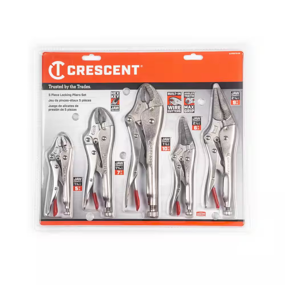 Mixed Locking Plier Set with Wire Cutter and Hex Ready Adjusting Screw (5-Piece)