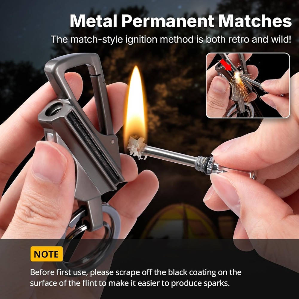 YUSUD 2 Pack Permanent Match Infinity Lighter with Multitool Grey and Gold