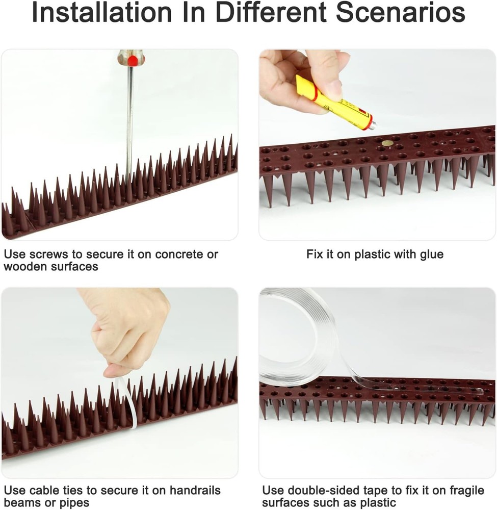 8-Pack Plastic Bird Spikes - 17" x 1.57" x 1.38"