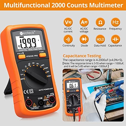 Auto Ranging Digital Multimeter AC/DC Voltage Current Ohm Capacitance Orange