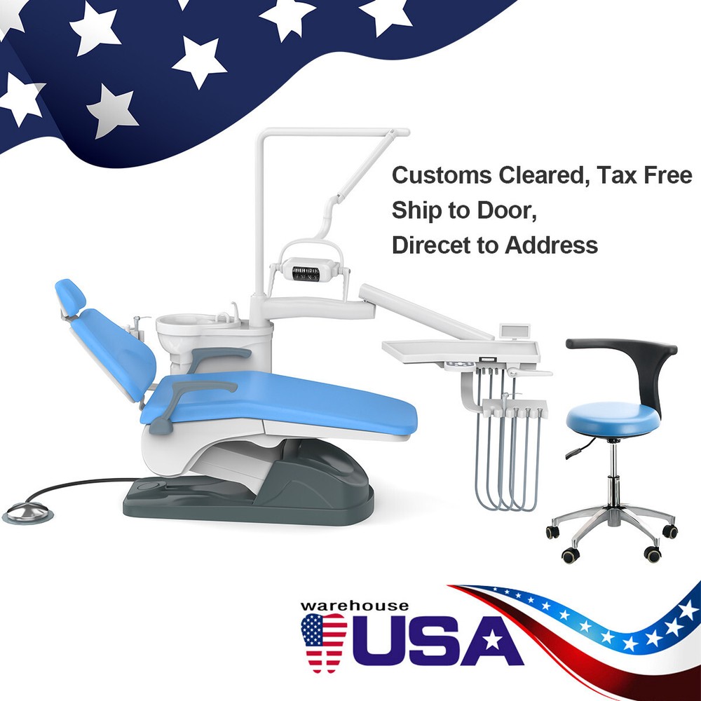 FDA Dental Unit Chair Computer Controlled DC Motor PU Hard Leather + Stool