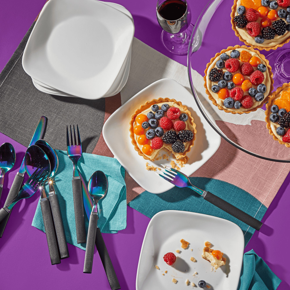 12 Piece Glass Dinnerware Set Pure White Square W/ Stackable & Chip Resistant