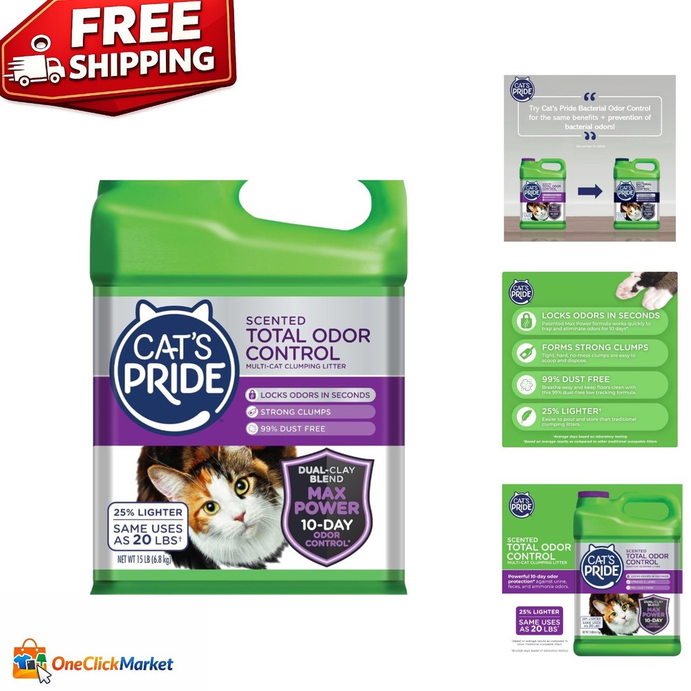 Cat's Pride Max Power: 10-Day Odor Control Multi-Cat Litter, 15lbs, Scented