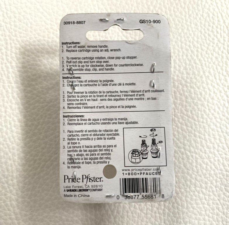 GENUINE PFISTER TWO-HANDLE CERAMIC BATH REPLACEMENT CARTRIDGE RETAIL PACKAGE