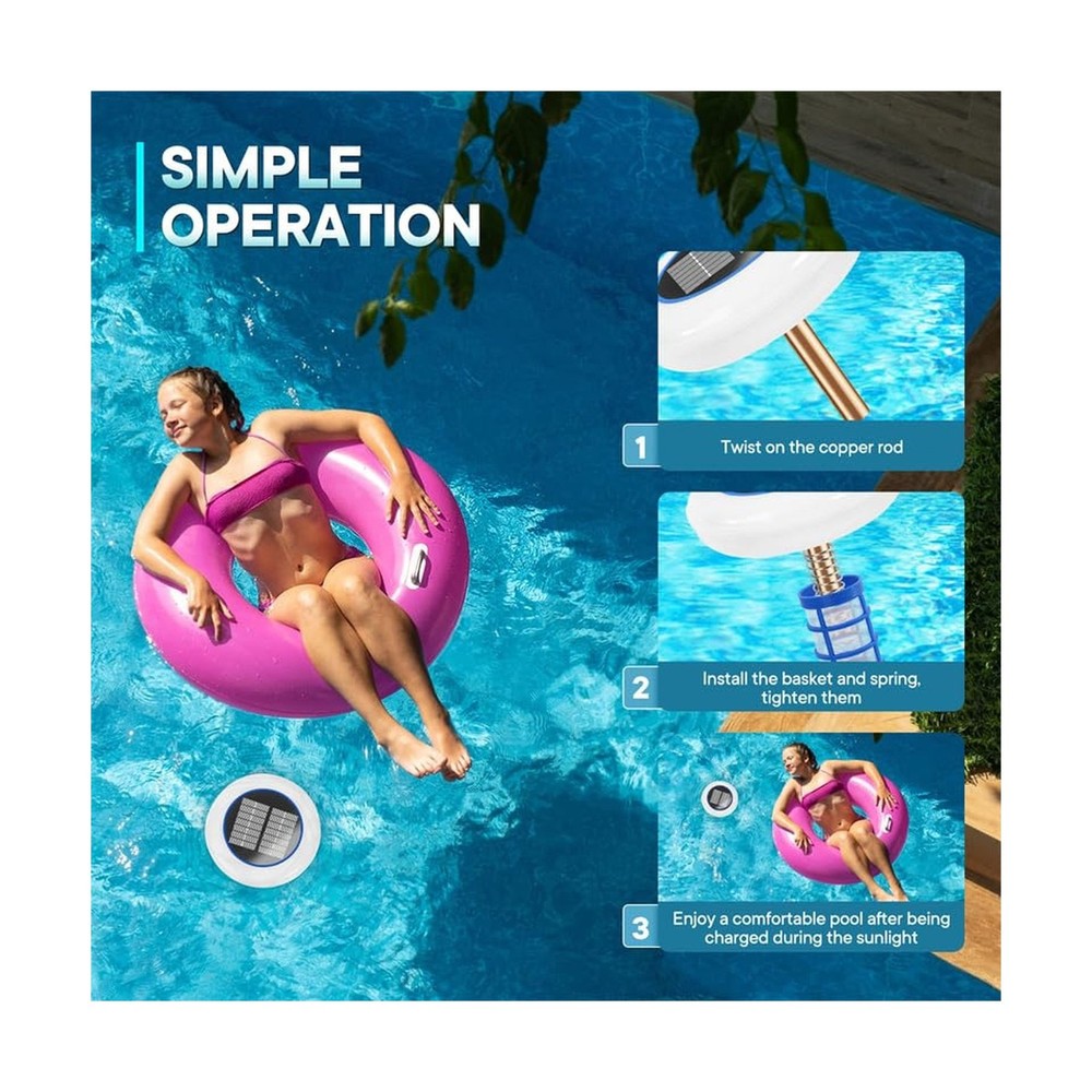 Pool Ionizer for Above Ground Pool, Upgraded Solar Ionizer Pool Auto Switchin...
