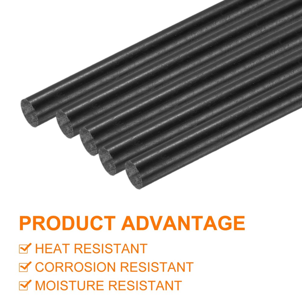 5 Pcs Black Plastic Rod 10 x 406mm ABS Styrene Round Stick Round Solid Bar