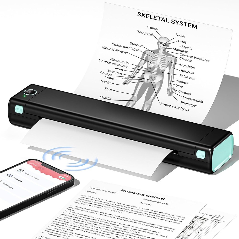 M08F Portable Bluetooth A4 Printer Inkless Thermal Printer for Android iOS PC