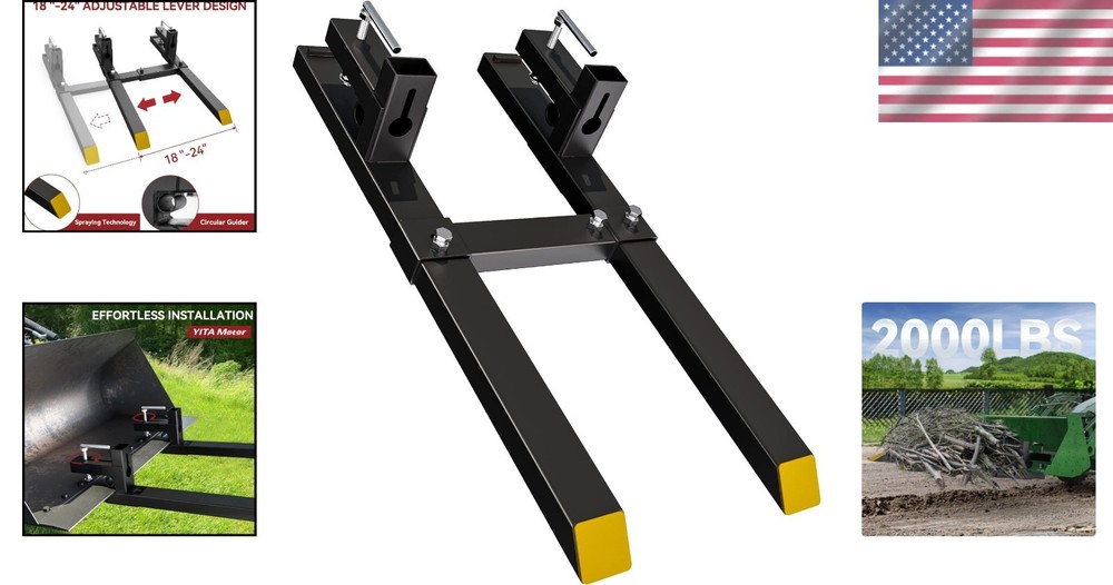 Sturdy 43" 2000lbs Pallet Forks with Adjustable Stabilizer for Tractor Loaders