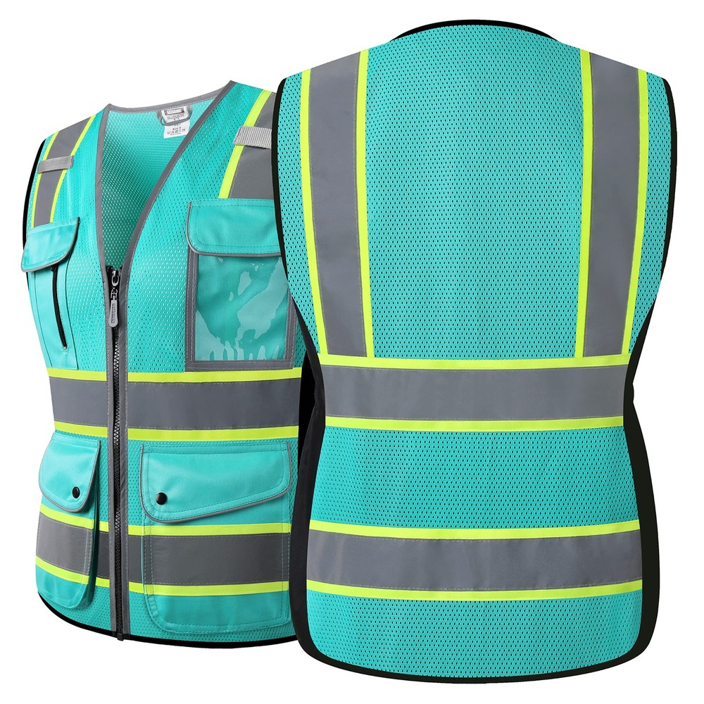 High Visibility Reflection Peacock Mesh Safety Vests with 9 Pockets and Front...