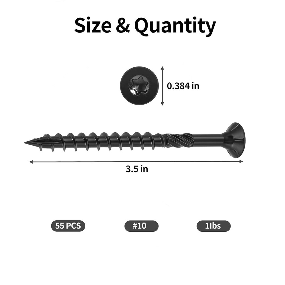 High Strength Black Deck Screws 50 Pcs, 3-1/2” Rust Resistant Quality