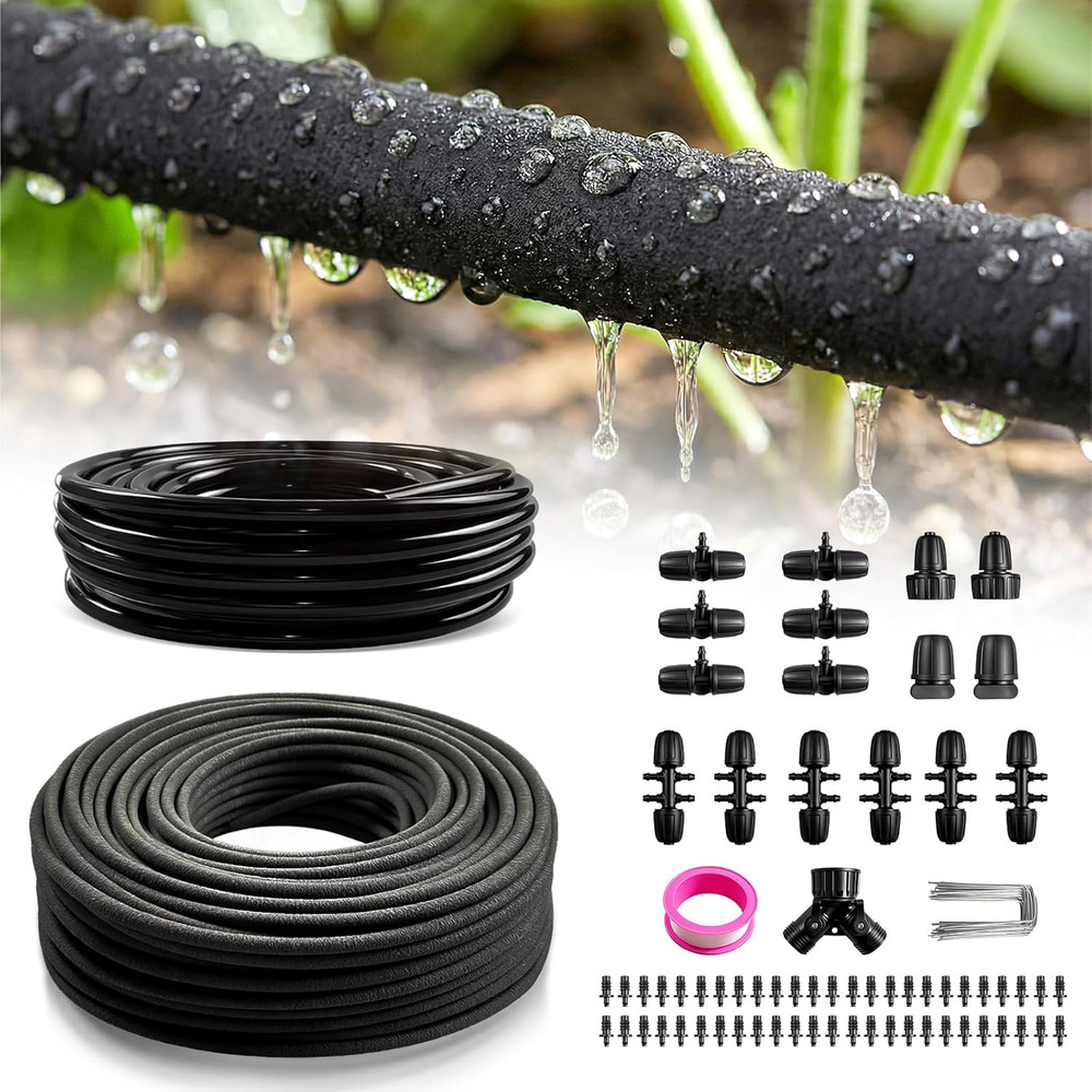 Upgraded 230FT Drip Irrigation System with 1/4" Soaker Hose -Weeping Technology