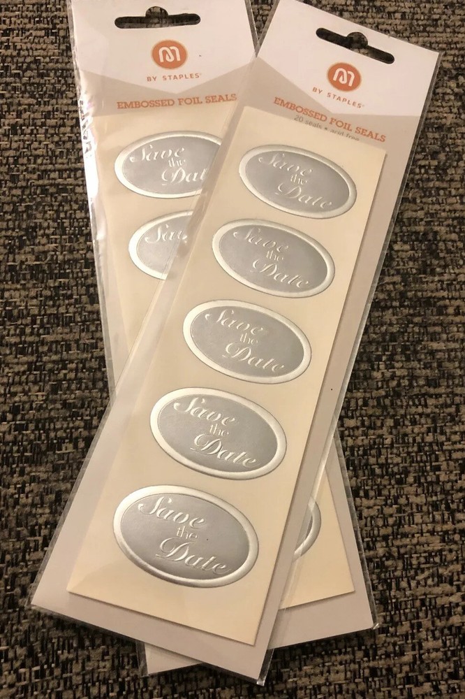 M By Staples Embossed Silver Save The Date Envelope Seals, 2 Packages, 40 Count