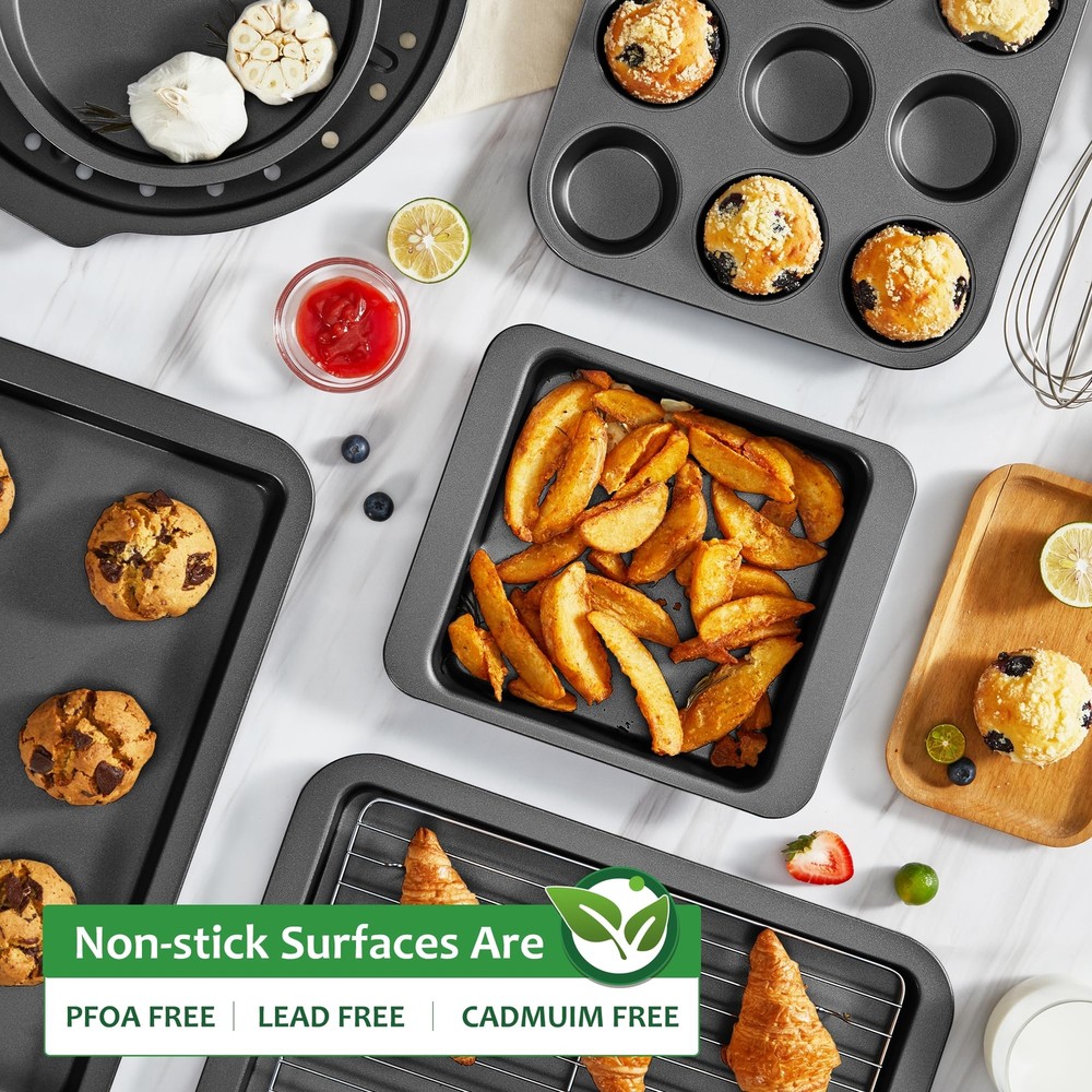 Bakeware Sets, Baking Pans Set, Nonstick Oven Pan for Kitchen with Wider Grips,
