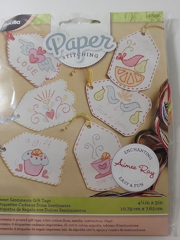 Rare Bucilla Paper Stitching Kit SWEET SENTIMENTS GIFT TAGS - 6pc Set
