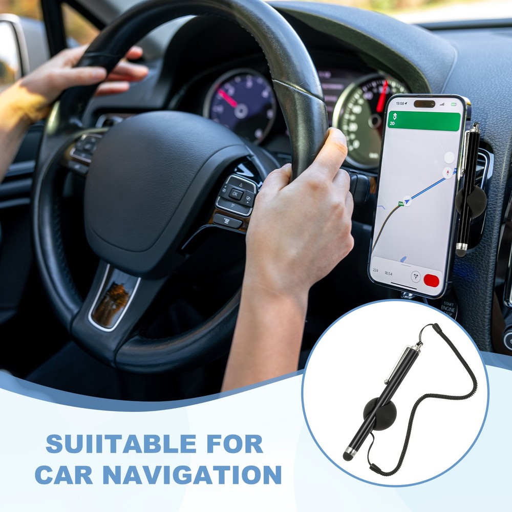 2 Pcs Screen Capacitive Pens with Spring Rope Fixing Dock Black