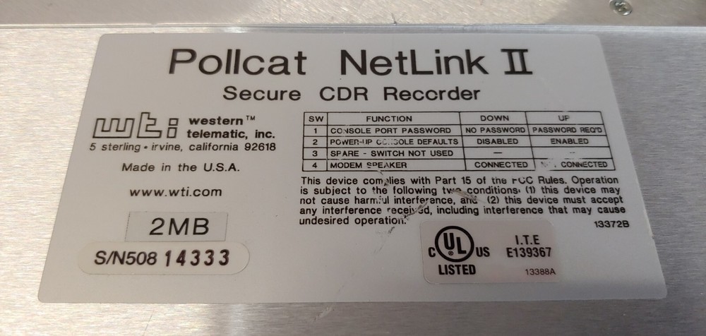 WTI Pollcat NetLink-II Secure CDR Recorder