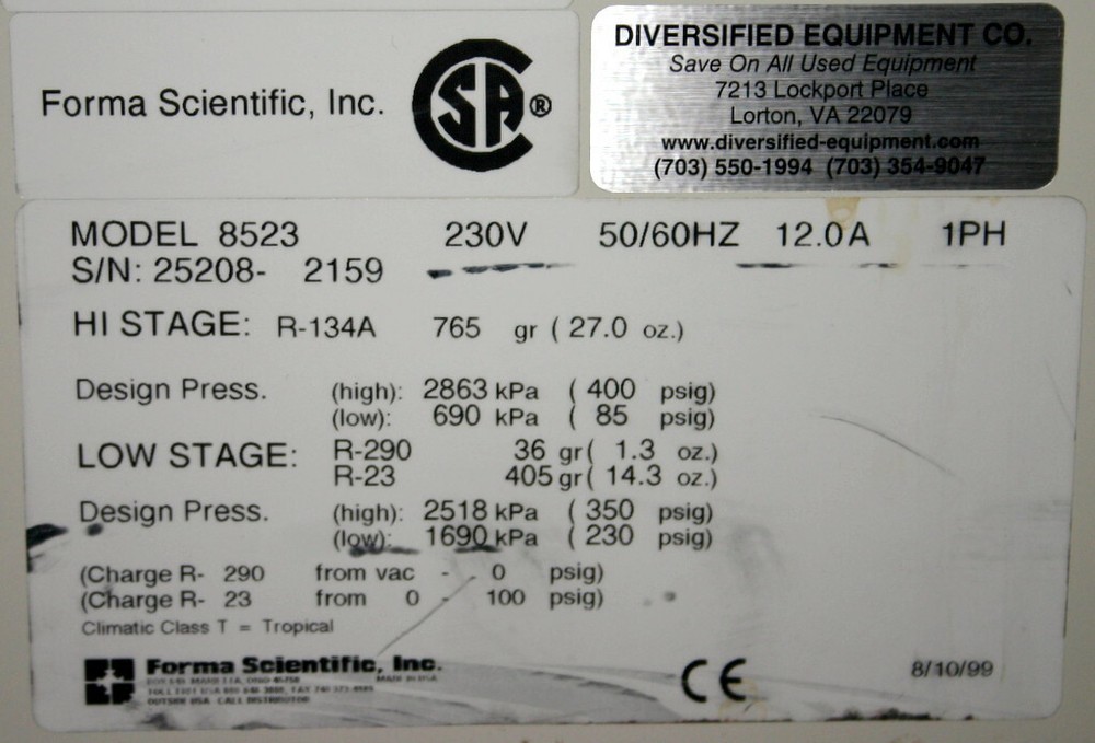 FORMA SCIENTIFIC -80 ULTRA-LOW FREEZER, MODEL 8523