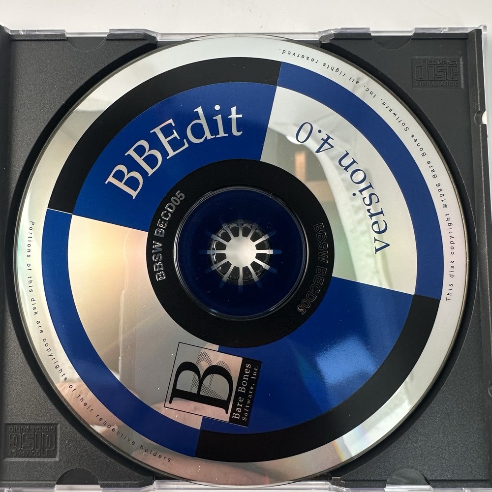 BBEdit Version 4.0 Text Editing For Macintosh Bare Bones Vintage Software CD