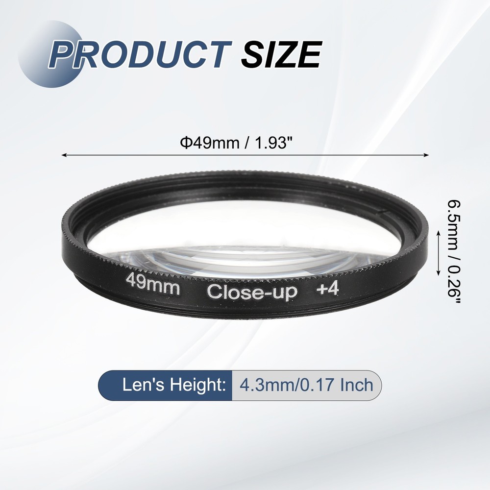 49mm Close-up Filter Macro Lens Filter +4 Diopter Magnification with Cap, Black