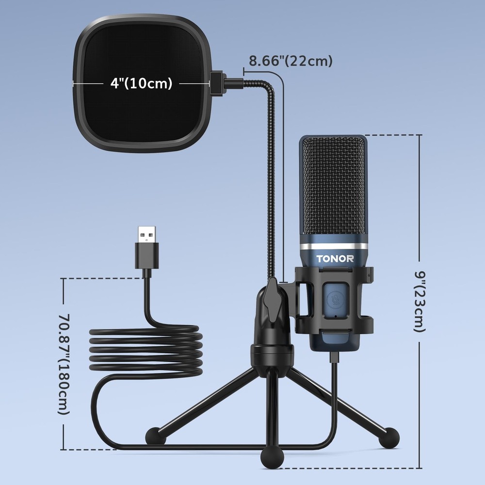 TC-777 Podcast Microphone, USB Computer Microphone, Cardioid Condenser PC Mic...