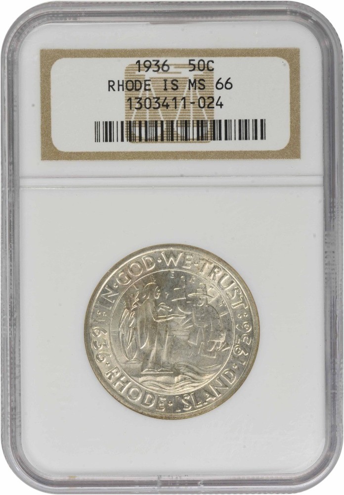 Rhode Island Commemorative Silver Half Dollar 1936 MS66 NGC