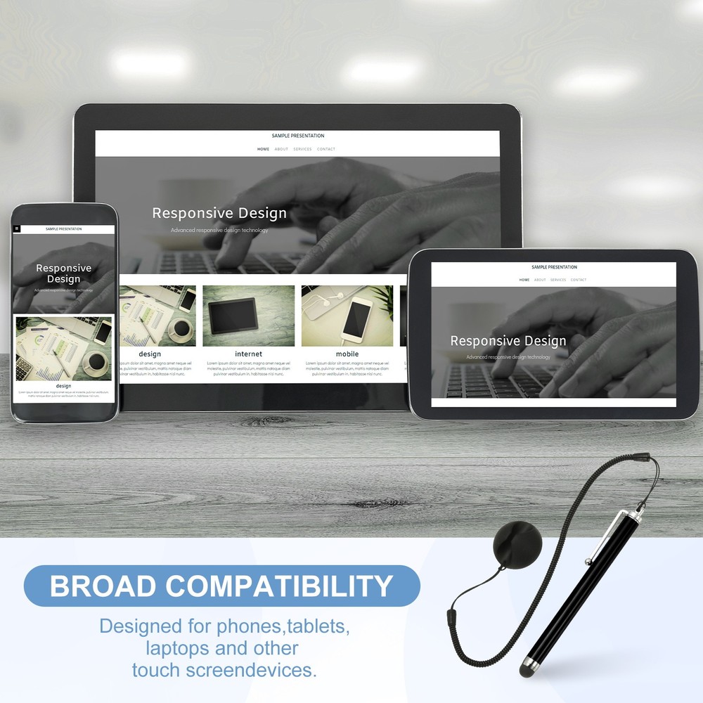 2 Pcs Screen Capacitive Pens with Spring Rope Fixing Dock Black