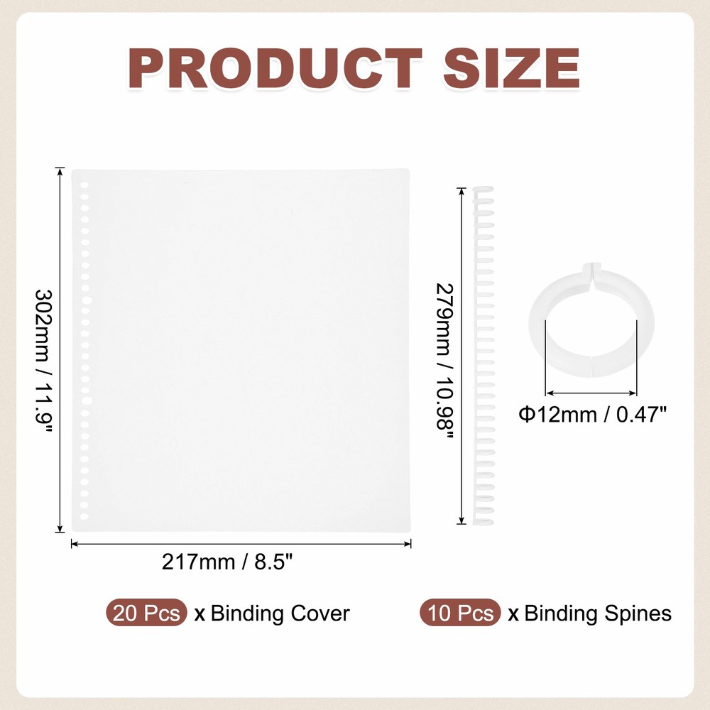 20Pcs Clear Presentation Binding Covers with 10Pcs 12mm Combs Kit, White