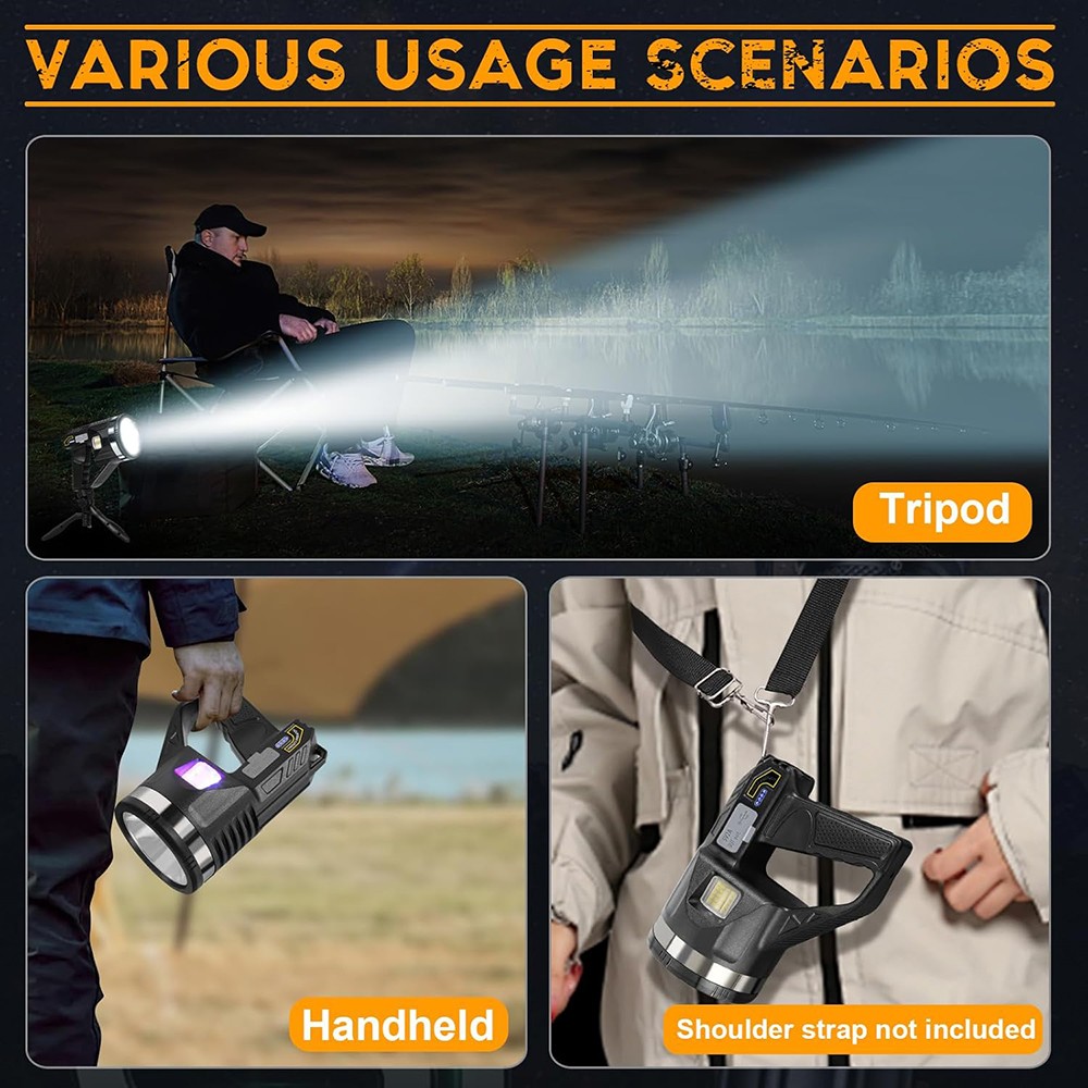 10000000 LED Flashlight Powerful Torch USB Rechargeable Spotlight Searchlight