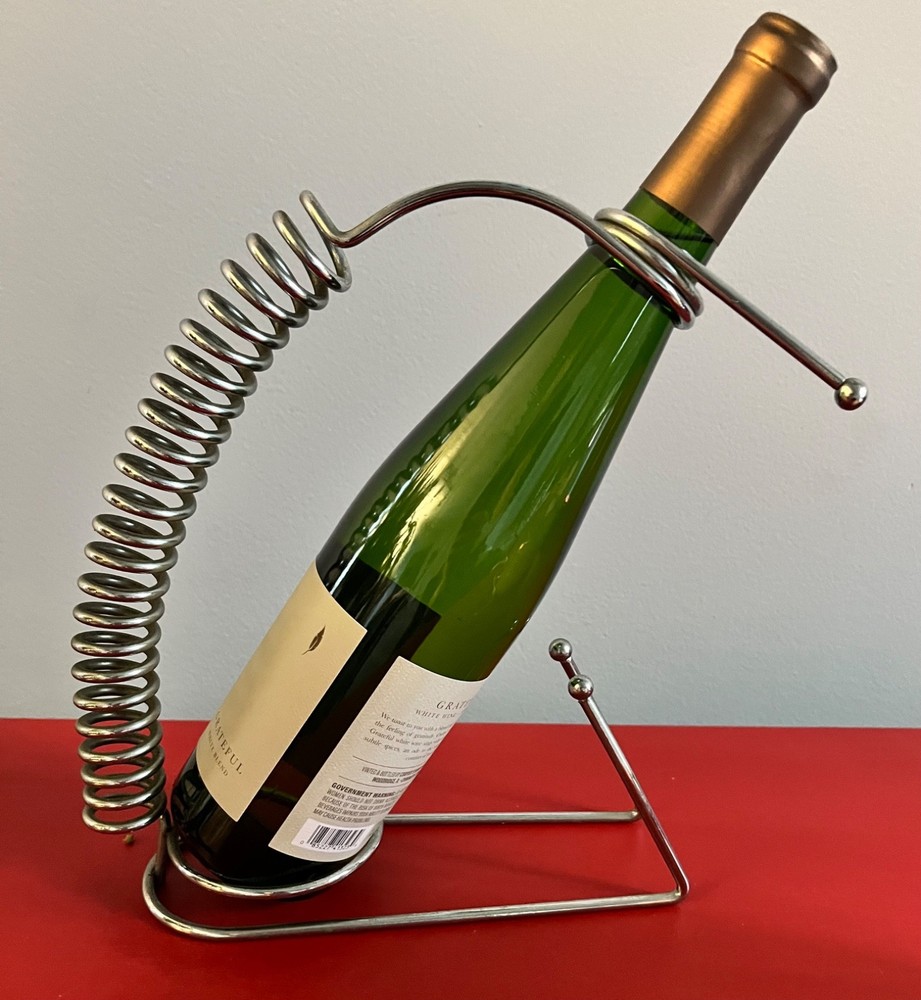 Vintage single wine bottle holder metal spring rack