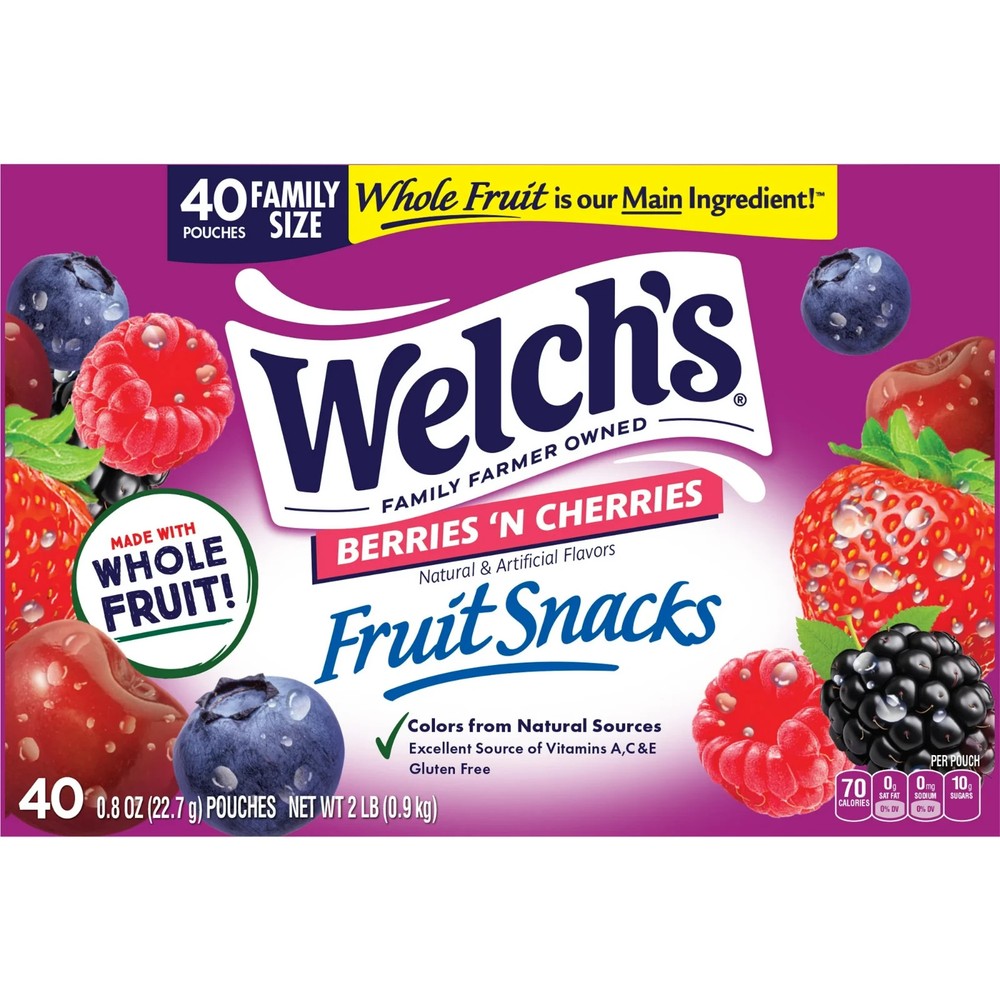 Welch's Fruit Snacks, Berries N Cherries, 0.8 oz, 40 Count