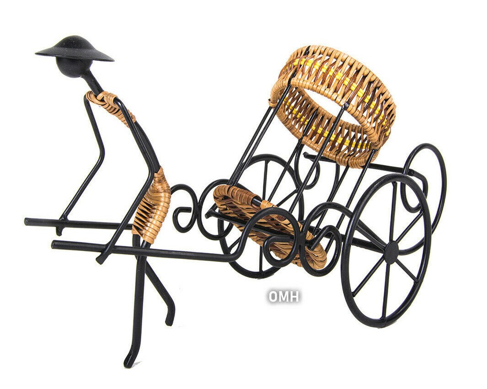 Asian Rickshaw Single Wine Bottle Holder Metal Display Decorative Oriental Decor