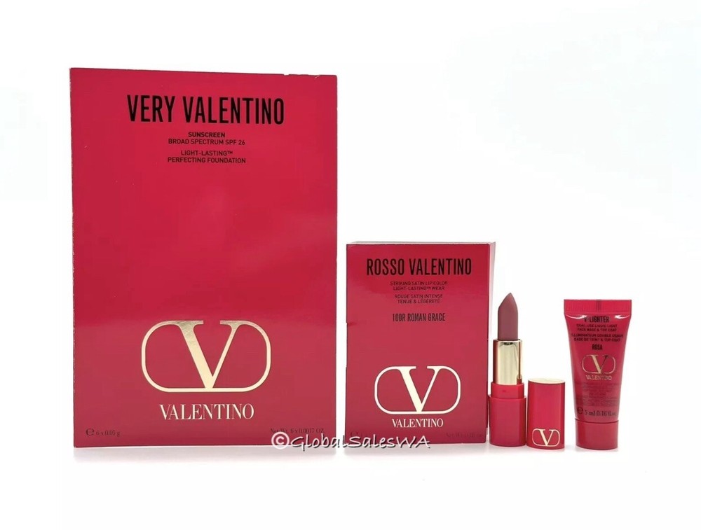 Valentino Lipstick 100R Foundation Face Base 3-Pc Sample Set