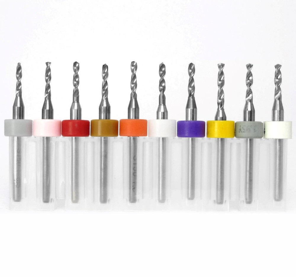 Micro PCB Drill Bits Set 1.65–2.00mm (.065–.0785") Solid Carbide 1/8" Shank