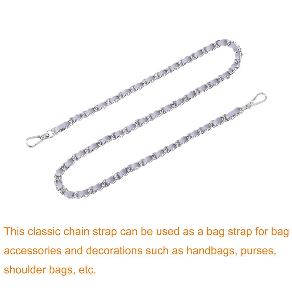 Purse Strap, 32" Leather for Shoulder Strap (Purple, Silver)