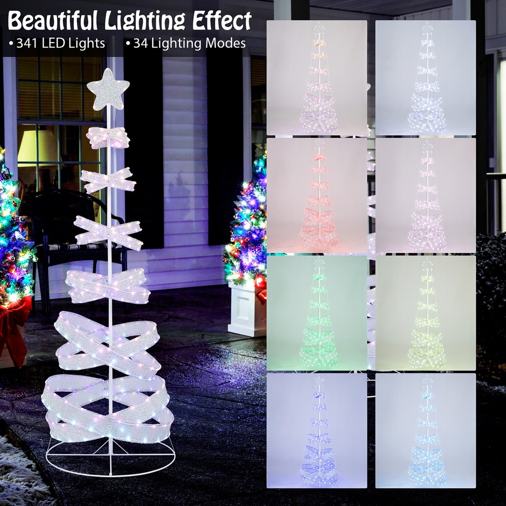 Pre-lit Spiral Christmas Tree Light Up Artificial Tree w/341 LED Lights