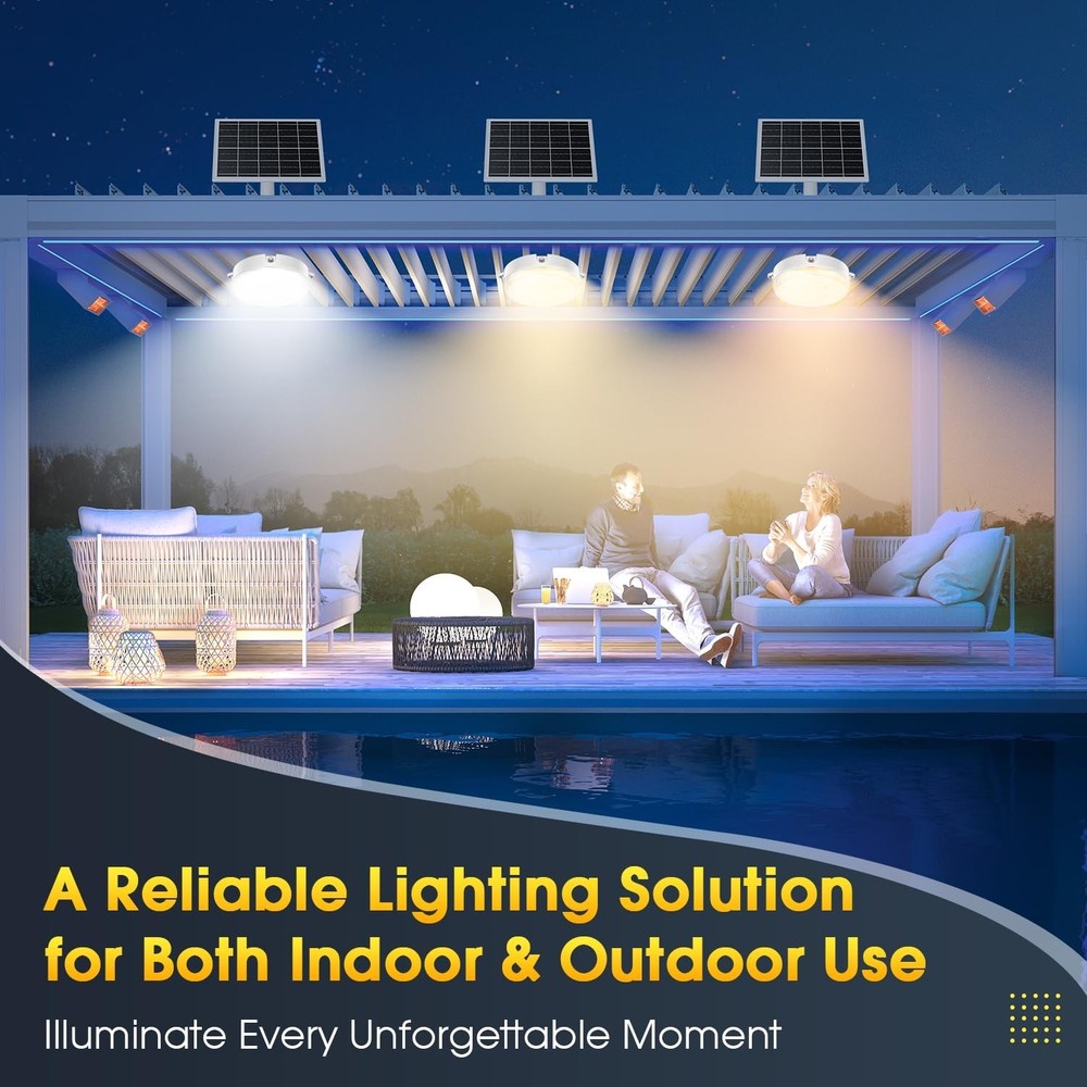 Solar Ceiling Light-Motion Sensor, 30S/60S Timer & 4 Modes & Tricolor, Daytim...