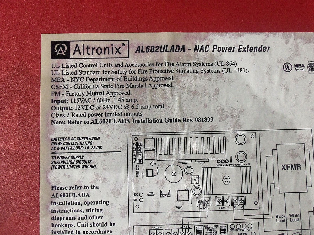 Altronix AL602ULADA NAC Power Extender Fire Alarm Panel