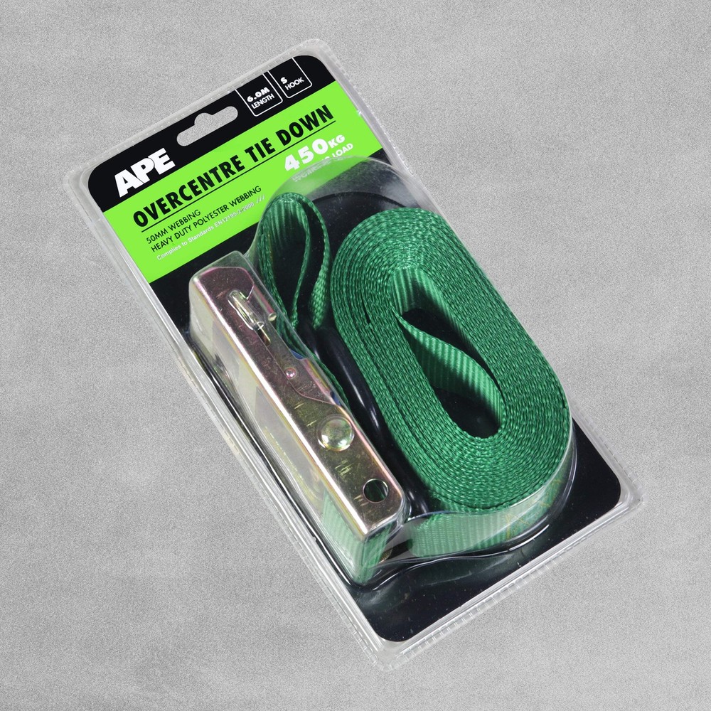 APE - Overcentre Tie Downs - 450kg load / 6m length / 50mm Webbing