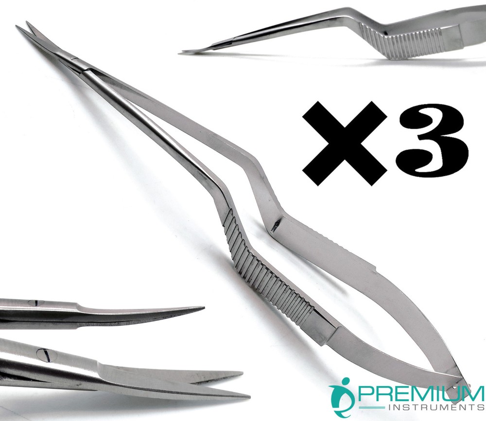 3× Yasargil Micro Scissors 7.5" Sharp/Sharp Upward Curved Surgical Instruments
