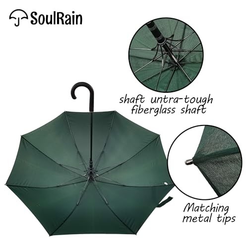 50 Inch Large Stick Umbrella Windproof Automatic Open Oversized J Handle Green