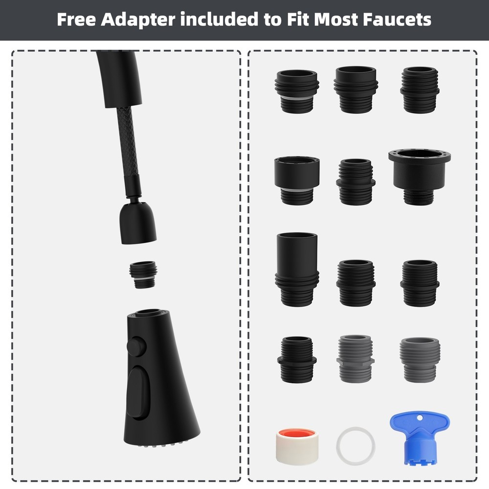 Kitchen Faucet Head Replacement 3-Function Pull Down Faucet Sprayer Head Black
