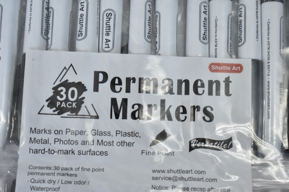 Shuttle Art Permanent Markers Set 30 Pack Black Fine Point Versatile BPM30
