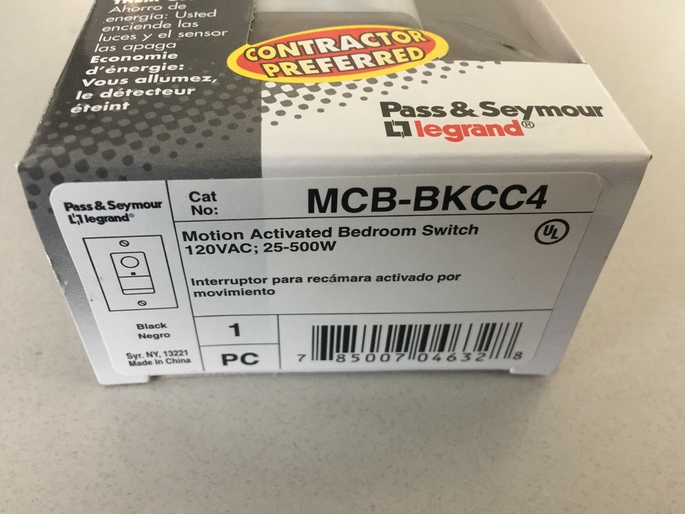 PASS & SEYMOUR MCB-BKCC4 MOTION ACTIVATED BEDROOM SWITCH