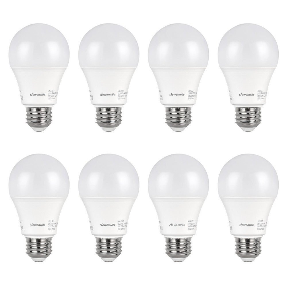 DEWENWILS 8-Pack A19 LED Light Bulbs 100 Watt Equivalent 1500LM 5000K E26 14W
