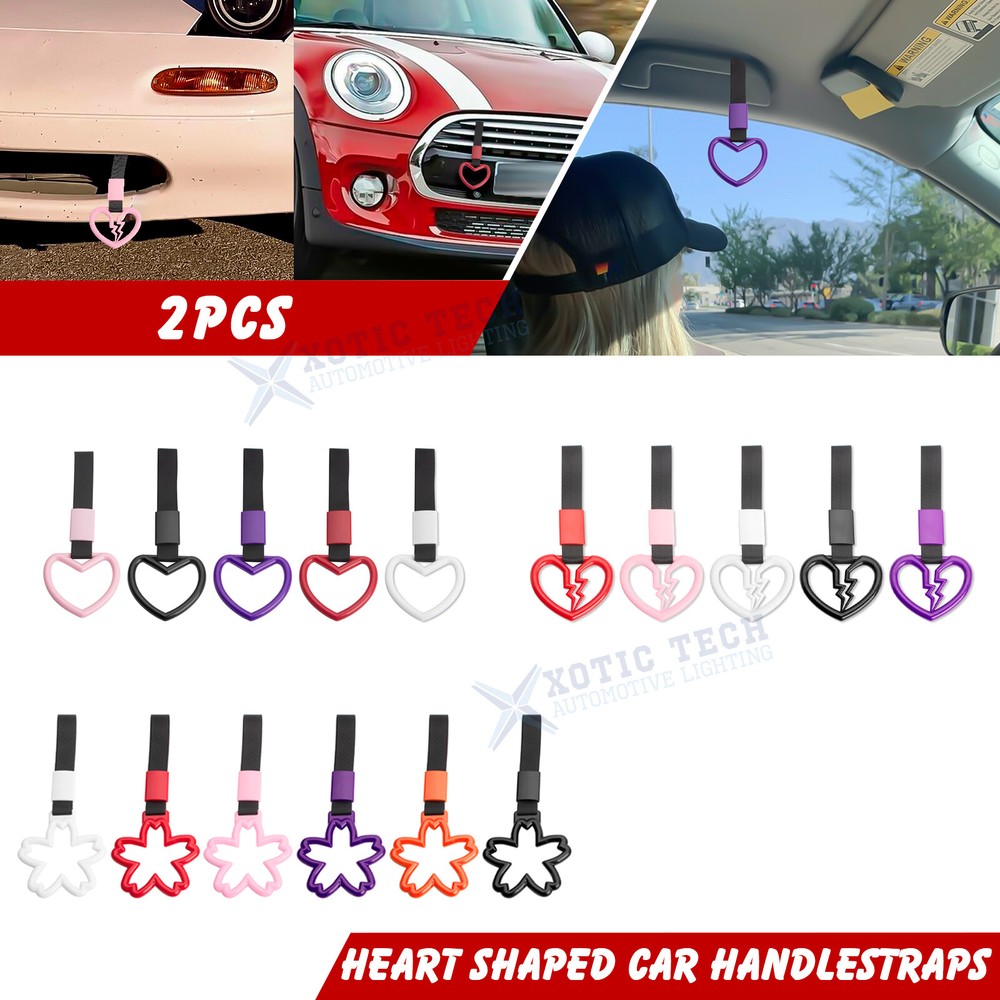 2X Tsurikawa Ring Handle Sakura Shaped Hand Strap Rear Front Bumper Drift Charm