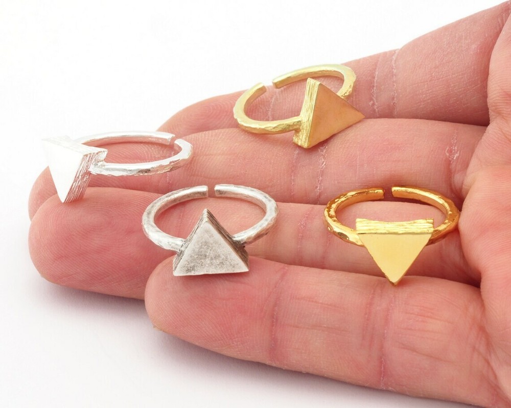 Triangle Brushed Edge Ring Adjustable Silver,Raw Brass,Shiny gold-silver 4689