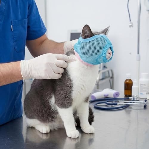2 Pack Soft Mesh Cat Muzzle - Adjustable Calming Head Cover for Grooming, Bathin